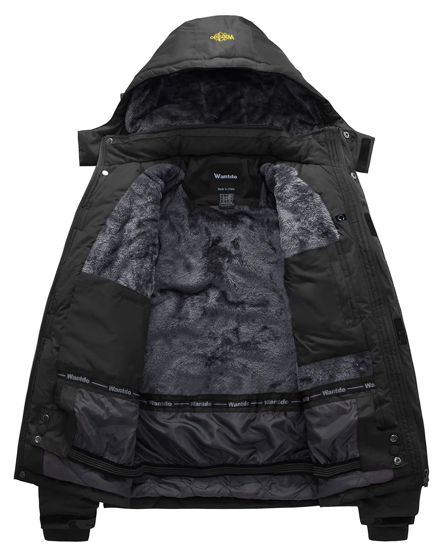 Wantdo Men's Waterproof Mountain Jacket Fleece Windproof Ski Jacket US M  Black M