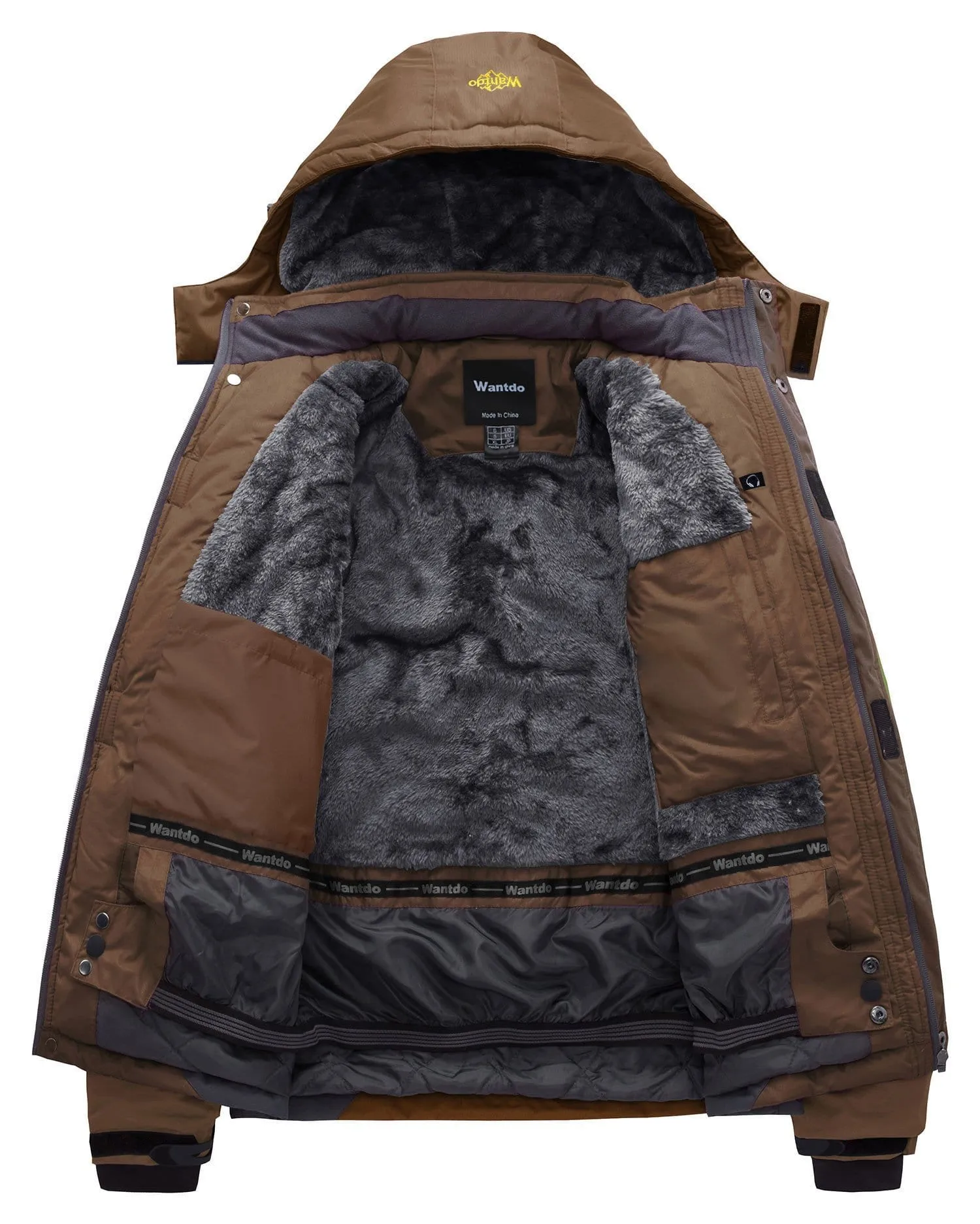 Wantdo Men's Waterproof Mountain Jacket Fleece Windproof Ski Jacket US S  Coffee S