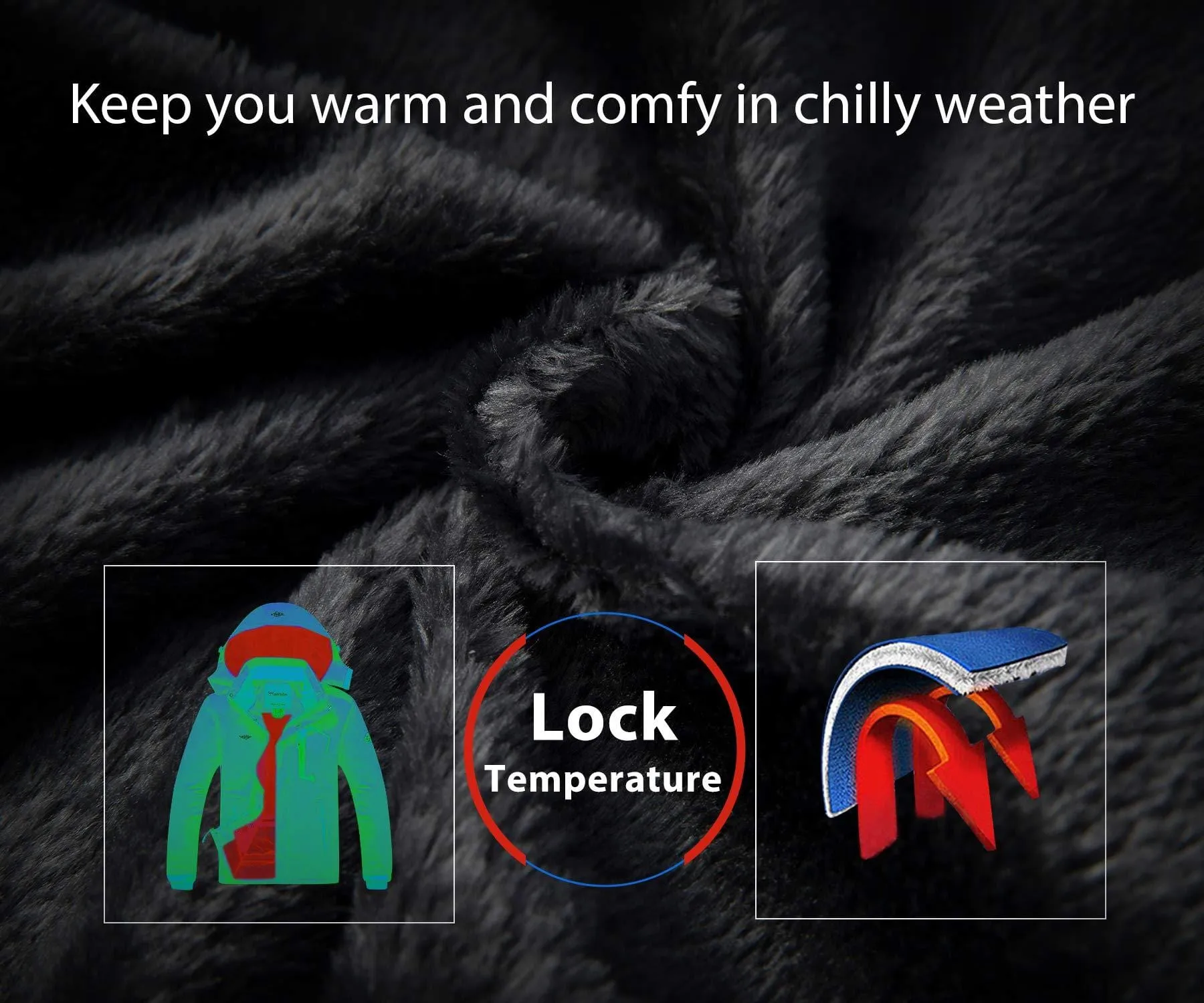 Wantdo Men's Waterproof Mountain Jacket Fleece Windproof Ski Jacket US XL  Black XL