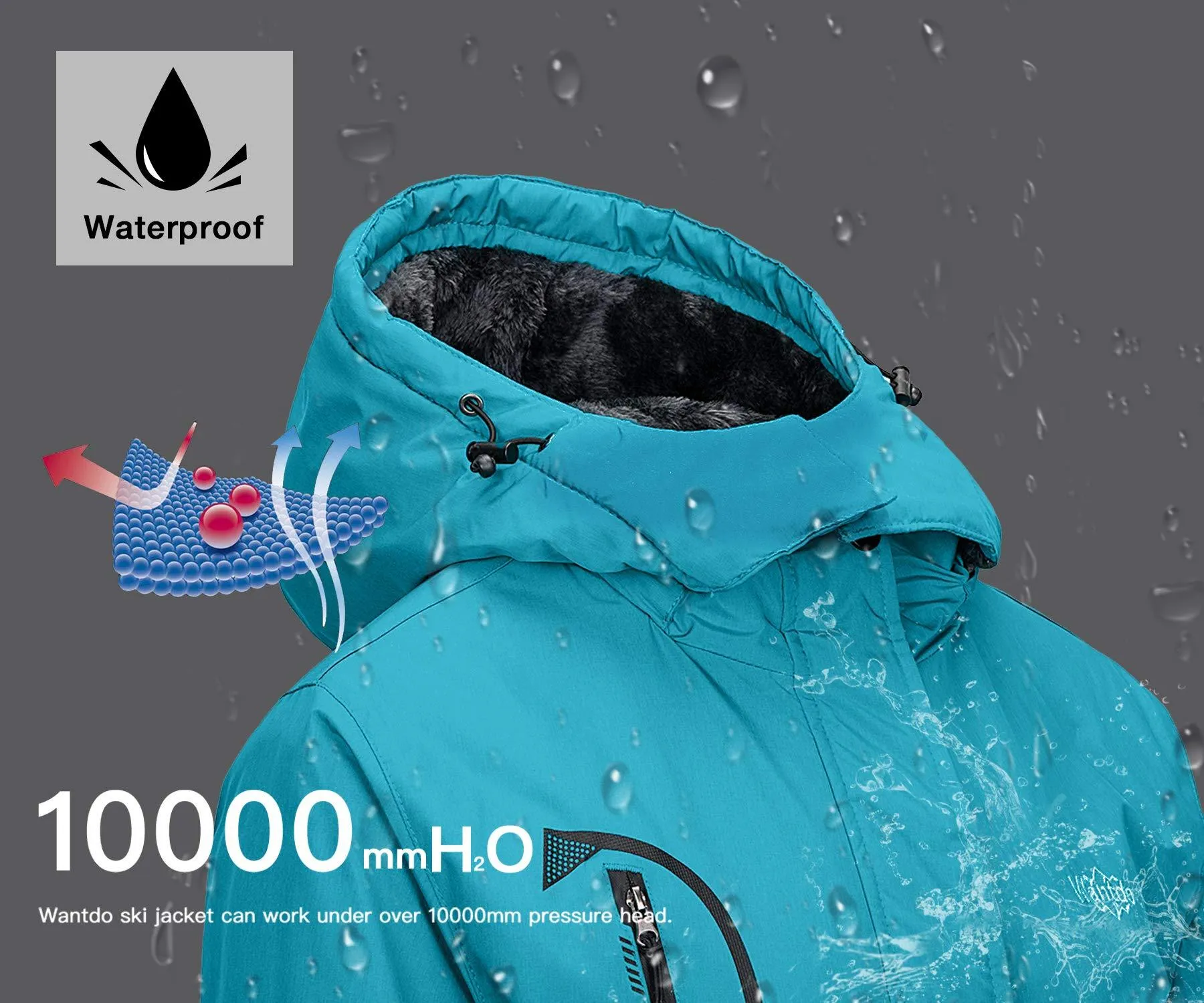 Wantdo Women's Waterproof Mountain Jacket Fleece Ski Jacket US S  Blue Small