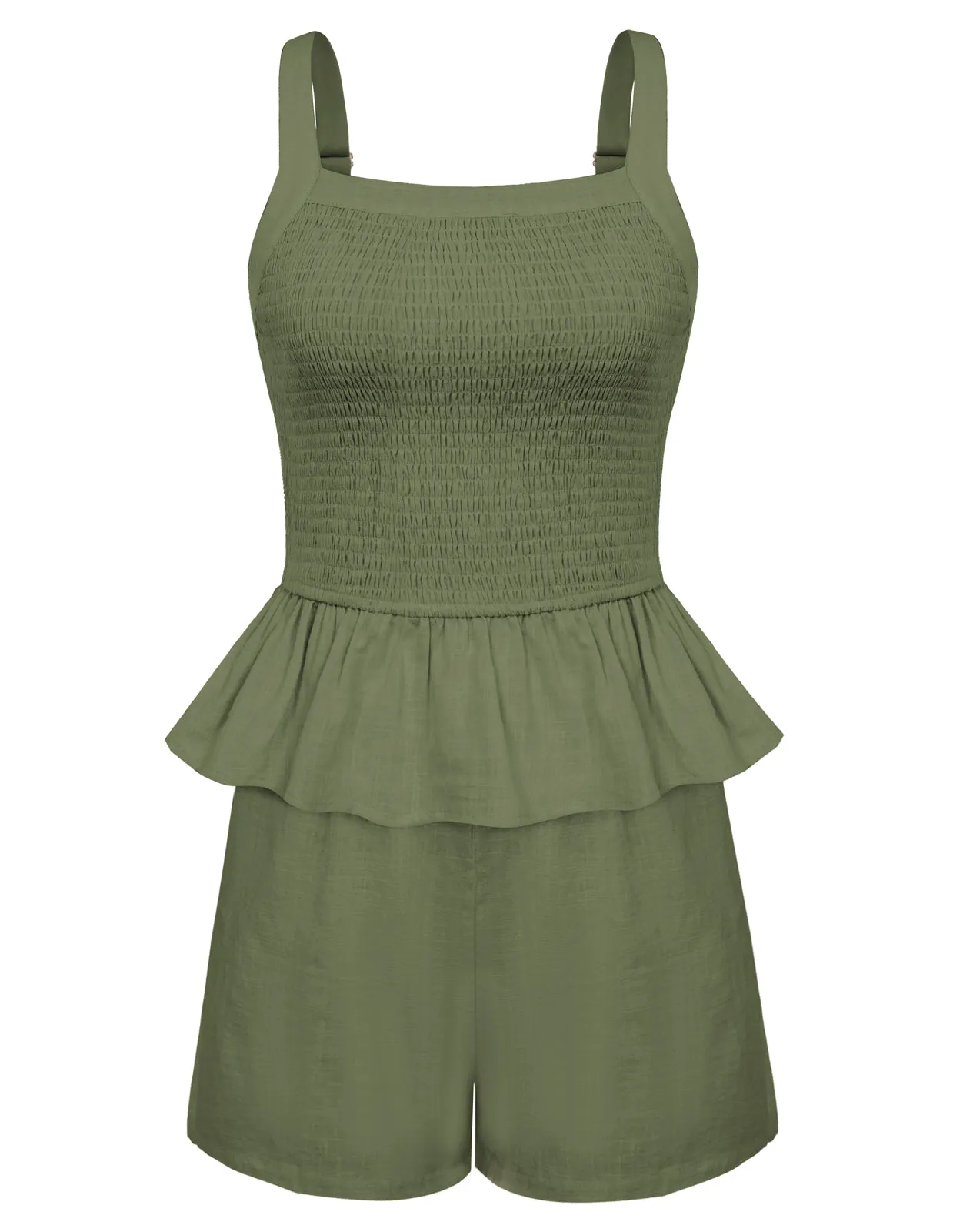Women Cotton Outfits Casual Square Neck Smocked Tops Elastic Waist Shorts