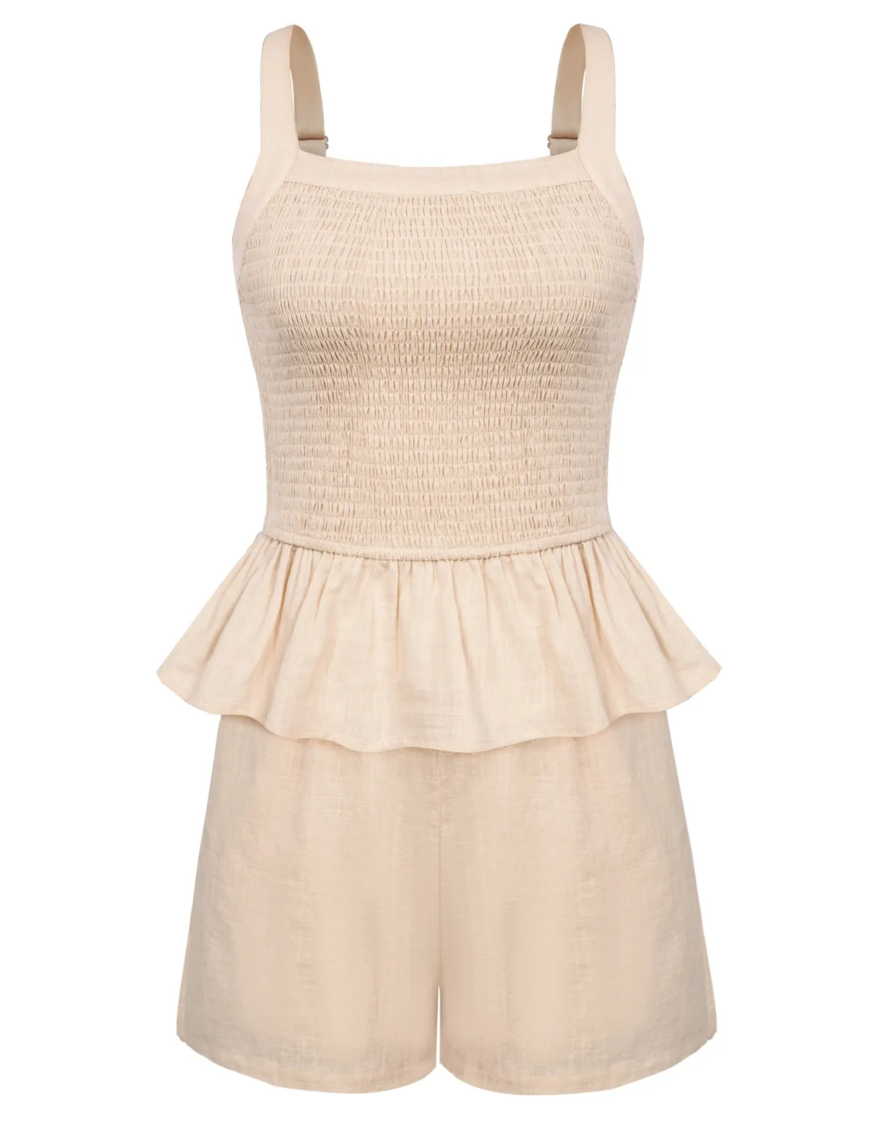 Women Cotton Outfits Casual Square Neck Smocked Tops Elastic Waist Shorts