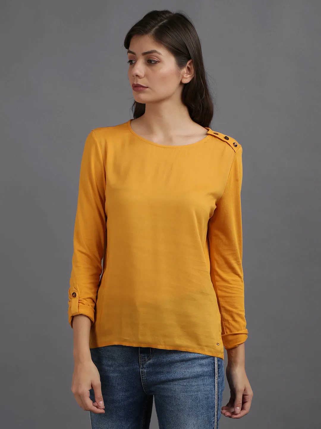 Women Solid Yellow Casual Tops