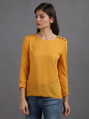 Women Solid Yellow Casual Tops