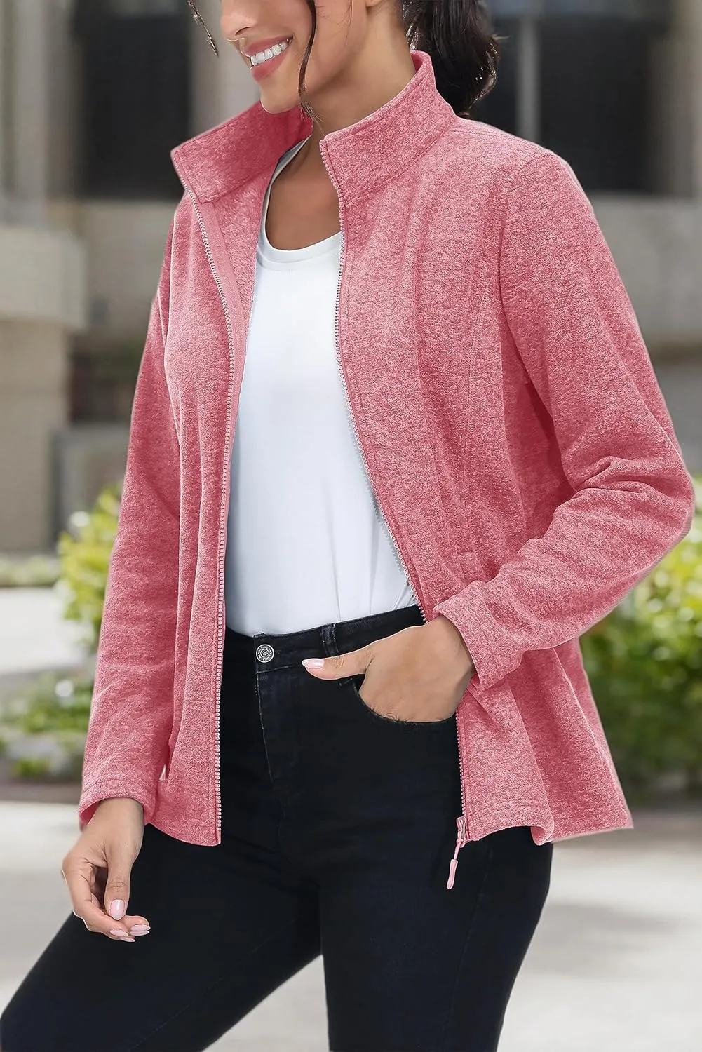 Women's Fleece Jacket Zip Up Coat Lightweight Soft Warm Long Sleeve Jackets with Pockets for Winter