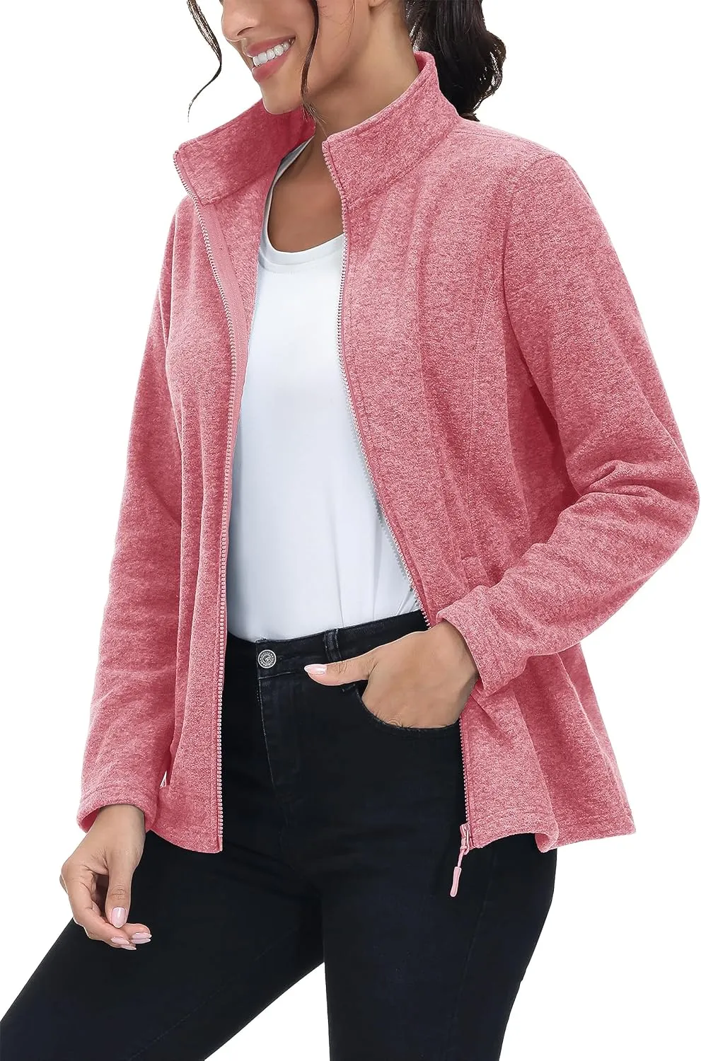 Women's Fleece Jacket Zip Up Coat Lightweight Soft Warm Long Sleeve Jackets with Pockets for Winter