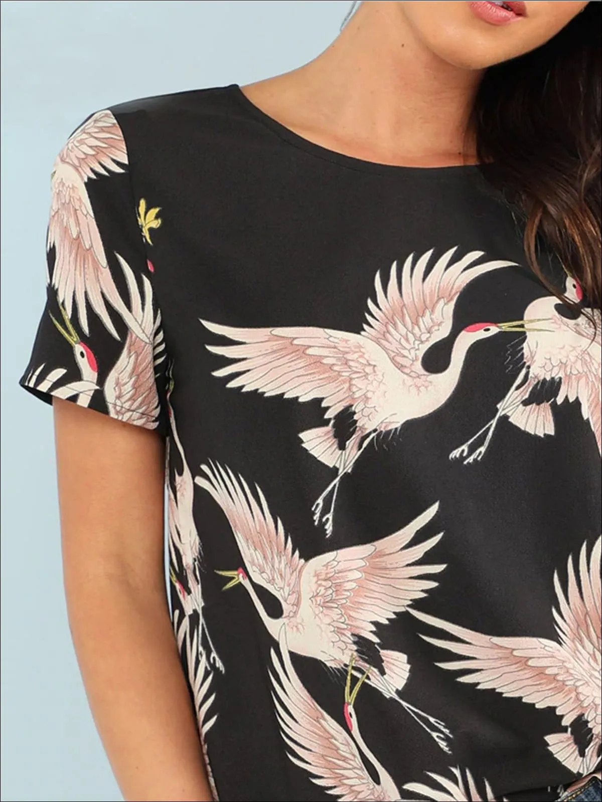 Women's Pink Crane Print Casual Blouse